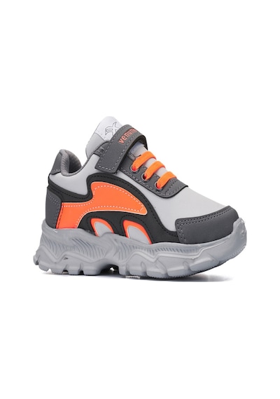 Venuma Rahat Çocuk Spor Ayakkabı Sneaker Cilt Filet Siyah/gri/turuncu Gri - Turuncu - Siyah