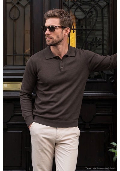 Buratti Pamuklu Regular Fit Düğmeli Uzun Kollu Polo Erkek Polo 7024733 Kahve