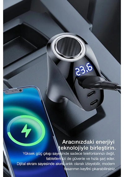 90w Type-c Usb Araç Şarjı Süper Hızlı Pd 4.0 & Qc 3.0 Çakmaklık Şarj Adaptörü 1