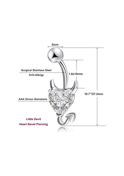 Chavin Beyaz Kalp Taşlı Şeytan Çelik Göbek Piercing dt70by Beyaz