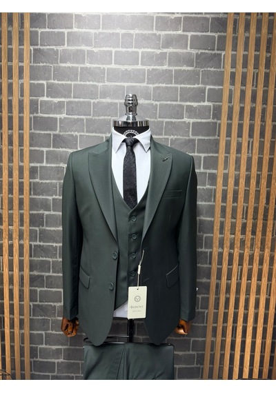 Dupont Classics Erkek Slim Fit 6 Drop Sivri Yaka Yelekli Poliviskon Çift Yırtmaç Takım Elbise Koyu Yeşil Dupont Classics Erkek Slim Fit 6 Drop Sivri Yaka Yelekli Poliviskon Çift Yırtmaç Takım Elbise Koyu Yeşil