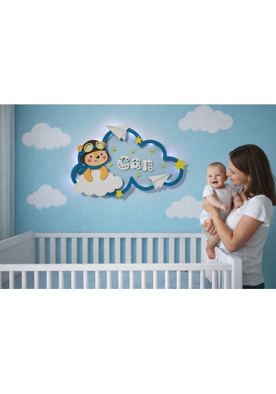 Ayıcık Bebek Odası Kapı Süsü Beyaz