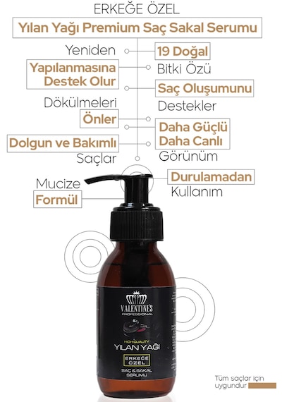 Valentines Professional Erkege Özel Yılan Yağı Saç ve Sakal Serumu 100 ML