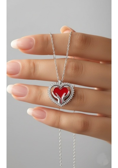 Çekirdekjewelry 925 Ayar Gümüş Elimde Kalp Kolye Gri