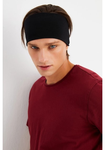 Erkek Pamuklu Penye Kaymaz Ultra Hafif Spor Geniş Saç Bandı Bandana - Tek Ebat / Siyah Siyah