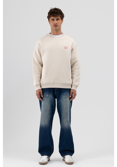 Vamos Oversize Bisiklet Yaka Baskılı Sweatshirt Taş