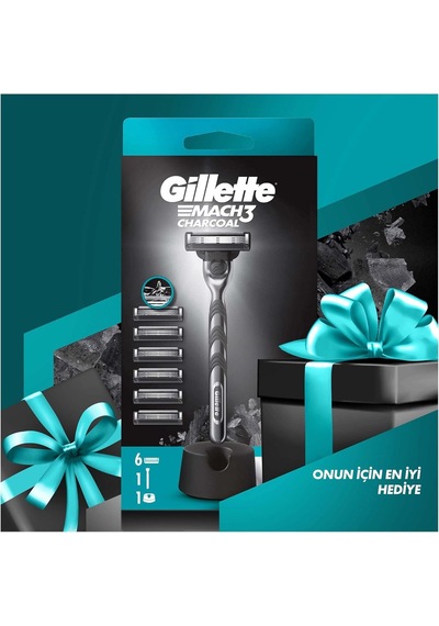 Gillette Mach3 Charcoal Tıraş Makinesi + 5 Adet Yedek Tıraş Bıçağı + Premium Stand Hediyeli Peket