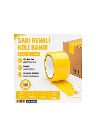 Sarı Koli Bandı 45mmx100m Renkli Koli Bantı Sarı Renk Hotmelt Yapışkanlı Bant Marketim 1