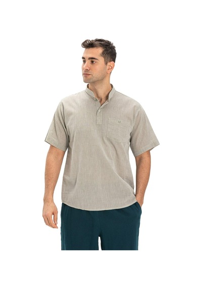 Eliş Şile Bezi Büyük Beden Şile Bezi Kısa Kol Tek Cepli Hakim Yaka Erkek Yazlık Tshirt Taş 3031 Taş
