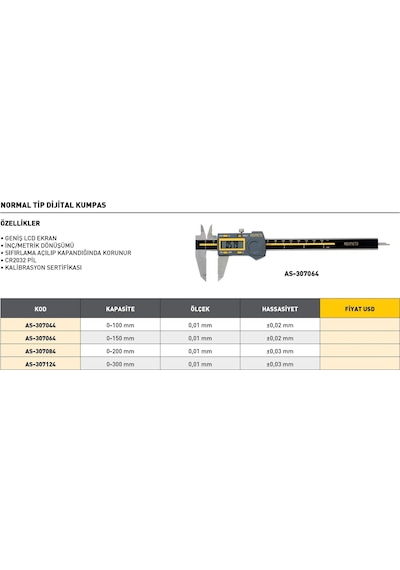 Fett 0-150mm Asimeto Normal Tip Dijital Kumpas As-307064