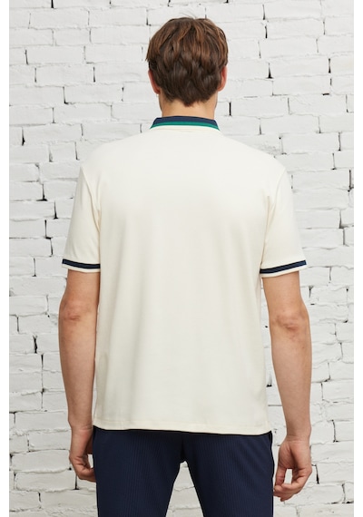 AC&Co / Altınyıldız Classics  Erkek Ekru Lacı Regular Fit Geniş Kesim Polo Yaka Tişört Ekru - Lacivert