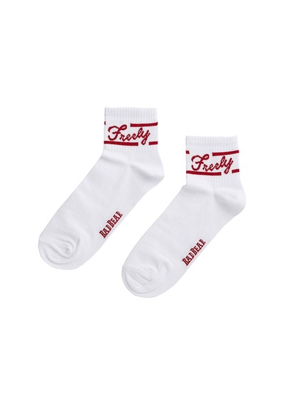 Bad Bear Freely Tall Siyah Baskılı Unisex Kısa Çorap - Unisex Beyaz