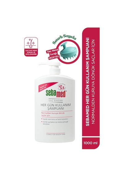 Sebamed Her Gün Kullanım Hassas Saçlar İçin Günlük Saç Bakım Şampuanı 1 L + Silikon Tarak