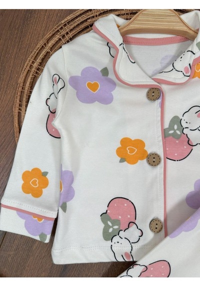 Kruvaze Yaka %100 Pamuk Önden Düğmeli Mevsimlik Ünisex Bebek Ve Çocuk Pijama Takımı Bebicix Çok Renkli
