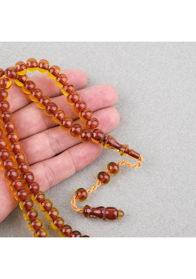 Ateş Kehribar 99luk Namaz Tesbih Tekerlek Kesim 9x7mm Tesbih - Kayısı Kırmızı