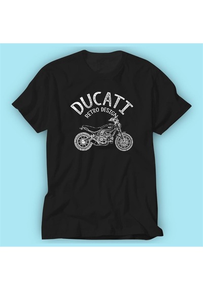 Ducati Retro Design Baskılı Siyah Tshirt Modeli