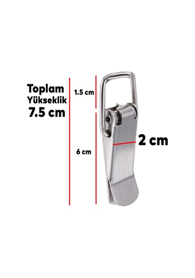 Gergi Mandalı Çelik Sandık Kaput Kilidi Klipsi 7.5 Cm Düz Parlak Krom 2 Adet Diğer
