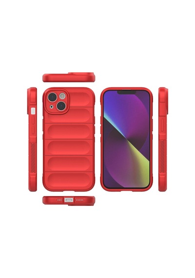 Apple iPhone Uyumlu 14 Kılıf Kamera Korumalı Esnek Silikon Parmak Şeritli Pazarplus Kırmızı