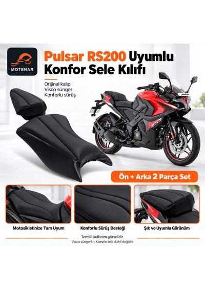 Motenar Pulsar Rs200 Konfor Sele Kılıfı Visco Ön Arka Set Siyah