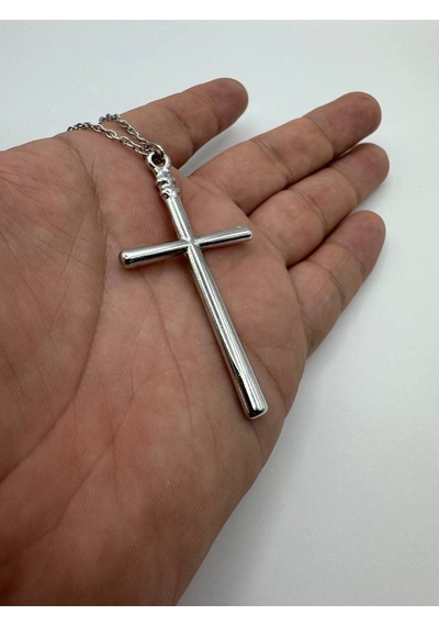 Minimal Tasarım Haç Figürlü Unisex Kolye 60 Cm Zincirli, Metal Şık Ve Zarif Takı Çok renkli