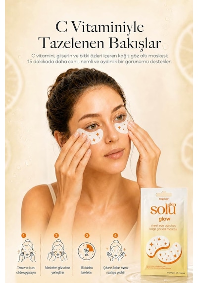 Skin Solu Glow C Vitamini Ve Bitkisel Özlü Kağıt Göz Altı Maskesi Aydınlatıcı Ve Nemlendirici Göz Altı Bakım Bandı 1 Çift