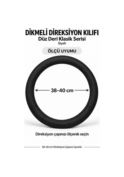 Trobus Renault Kangoo 2024 Ve Sonrası Uyumlu Dikmeli Direksiyon Kılıfı Düz Deri Klasik Siyah