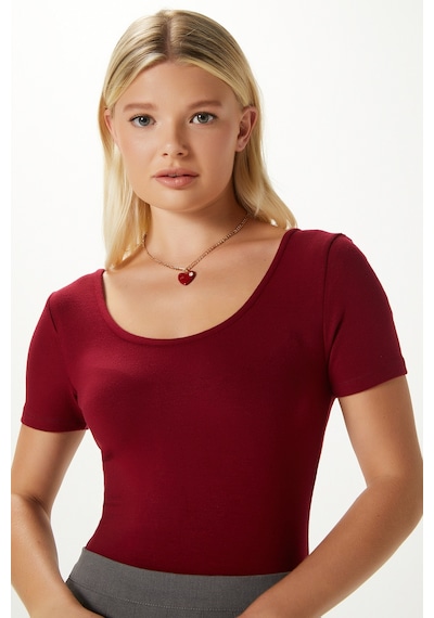 Ritnice Kadın Favor Lux Touch Yumuşak Doku U Yaka Bordo Bluz Bordo