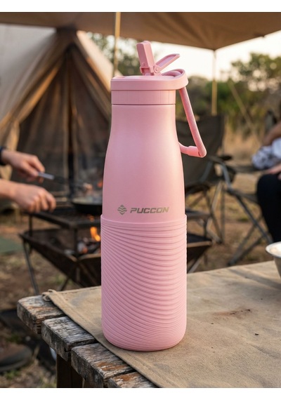 Puccon Pembe 500 Ml Paslanmaz Çelik Termos - Silikon Kaplı Dalga Okul, Günlük, Kamp - 50020