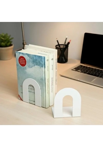 2'li Metal Kitap Desteği, Beyaz Dekoratif Aksesuar