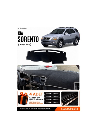 Kia Sorento 2006-2009 Uyumlu Torpido Koruma, Torpido Örtüsü, Torpido Kılıfı - Siyah-gri - Kı018