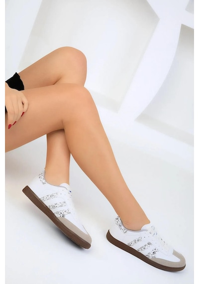 Kadın Siyah / Beyaz Spor Sneaker Bağcıklı Günlük Rahat Taban Ayakkabı 001