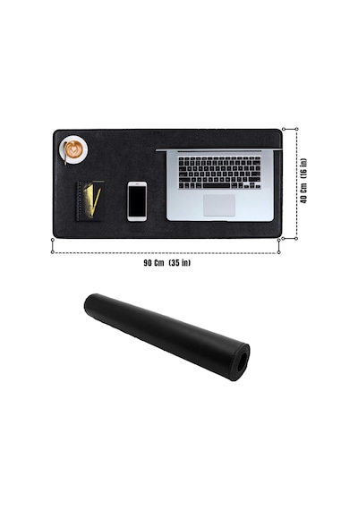 Deri Mouse Pad Dikişli Kenar Kaymaz Taban Büyük Boy Pürüzsüz Yüzey Çift Yönlü Kullanım Masa Matı Sümen 90x40 Cm