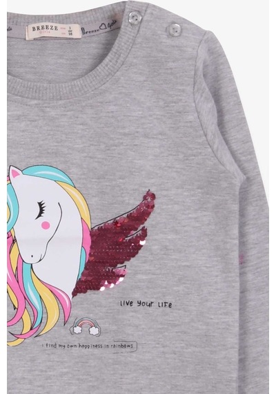 Breeze Kız Çocuk Sweatshirt Unicorn Baskılı 2-6 Yaş, Gri Melanj (550006073)