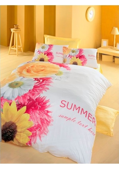 Komfort Home 3D Çift Kişilik Pamuk Saten Nevresim Takımı (Daisy) Çok Renkli