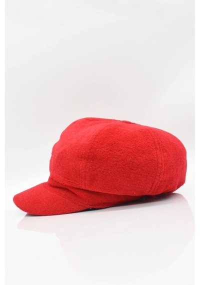 Külah Kırmızı Bayan Şapka Kadın Kasket Yün Flat Cap Kırmızı-Standart