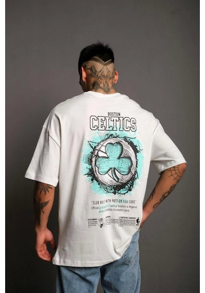 Erkek Sırt Baskılı T-shirt - Beyaz Beyaz