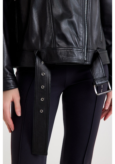 Oversize Bayan Deri Ceket Vb-23-bk-2143-22609 Siyah