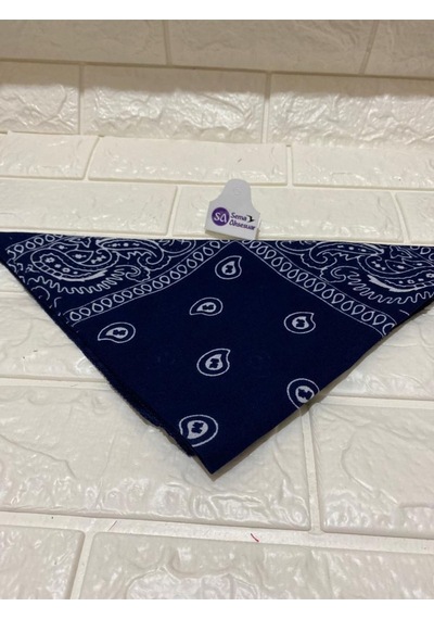 %100 Pamuk Unisex Etnik Desenli Bandana Fular Lacivert
