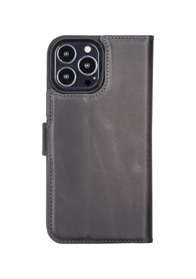 Apple Uyumlu iPhone 13 Pro Max Deri Cüzdanlı Kılıf MWWN TN1 Gri