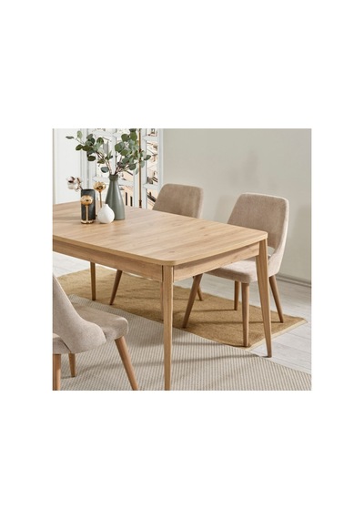 Orin 80x132 Mdf Meşe Masa 4 Krem Sandalye Krem