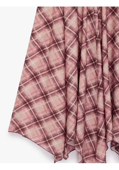 Koton Koton X Melis Ağazat - Viskon Modal Kumaş Asimetrik Kesim Ekose Etek Pembe Ekose 6sak70244pw Pembe Ekoseli