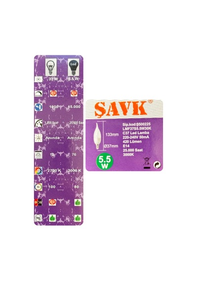 4 Adet Şavk 5,5w 37w Sarı Işık 3000k E14 Duylu İnce Duy Led Kıvrık Ampul