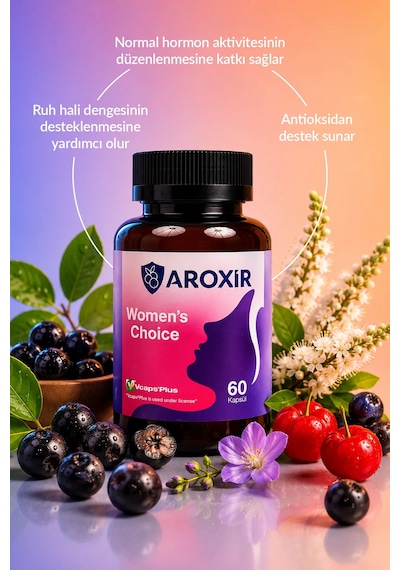 Aroxir Women's Choice Kadın Sağlığı Aronya, Aserola, Rodiola, Dong Quai, L-triptofan, Kohoş, Vitamin B6 60 Kapsül
