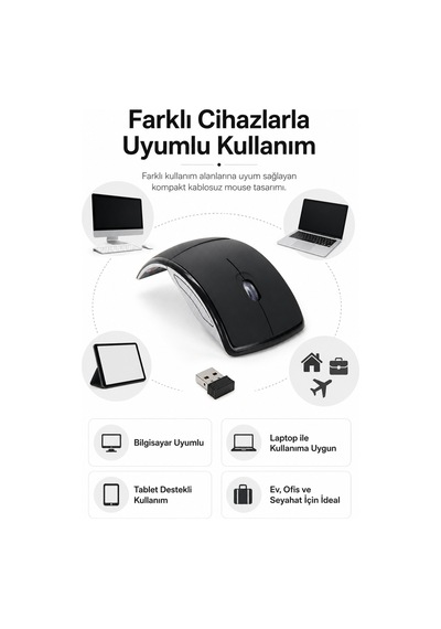 Katlanabilir 2.4g Kablosuz Mouse İnce Taşınabilir Ev & Ofis Tipi Siyah Mouse Çok Renkli Diğer