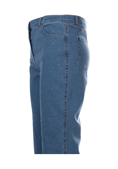 Seleste Minimalist Taş Detaylı Kadın Jean Pantolon - Midi Boy Lacivert
