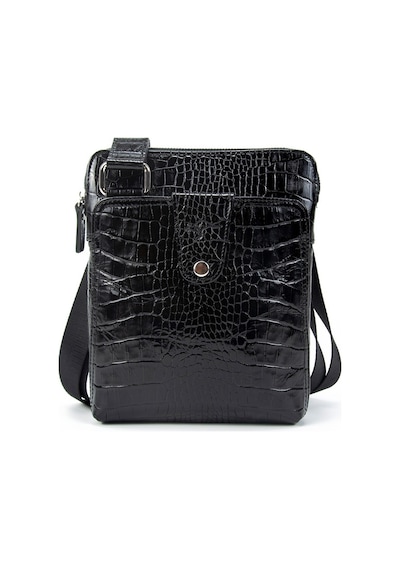 Kangaroo Kıngdom Hakiki Deri Kroko Siyah Unisex Postacı Çanta Kangaroo K. 4544-Cs Siyah
