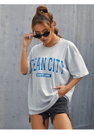 Grimelanj Oversize Ocean Cıty Baskılı T-shirt - Oversize Baskılı Grimelanj