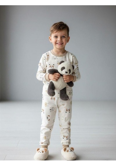 Zekids Erkek Çocuk Animal Baskılı Pamuklu Pijama Takım-16824 Renklı