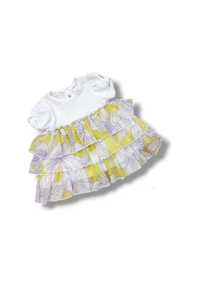 Çikoby Kız Bebek Çiçekli Elbise 50554 Ekru Sarı Ekru - Sarı