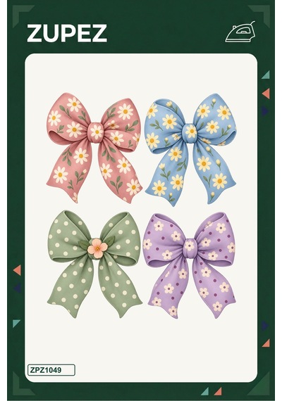 Çiçekli Fiyonklar 19x25 Cm Ütüyle Uygulanan Baskı Zpz1049 - 928156802